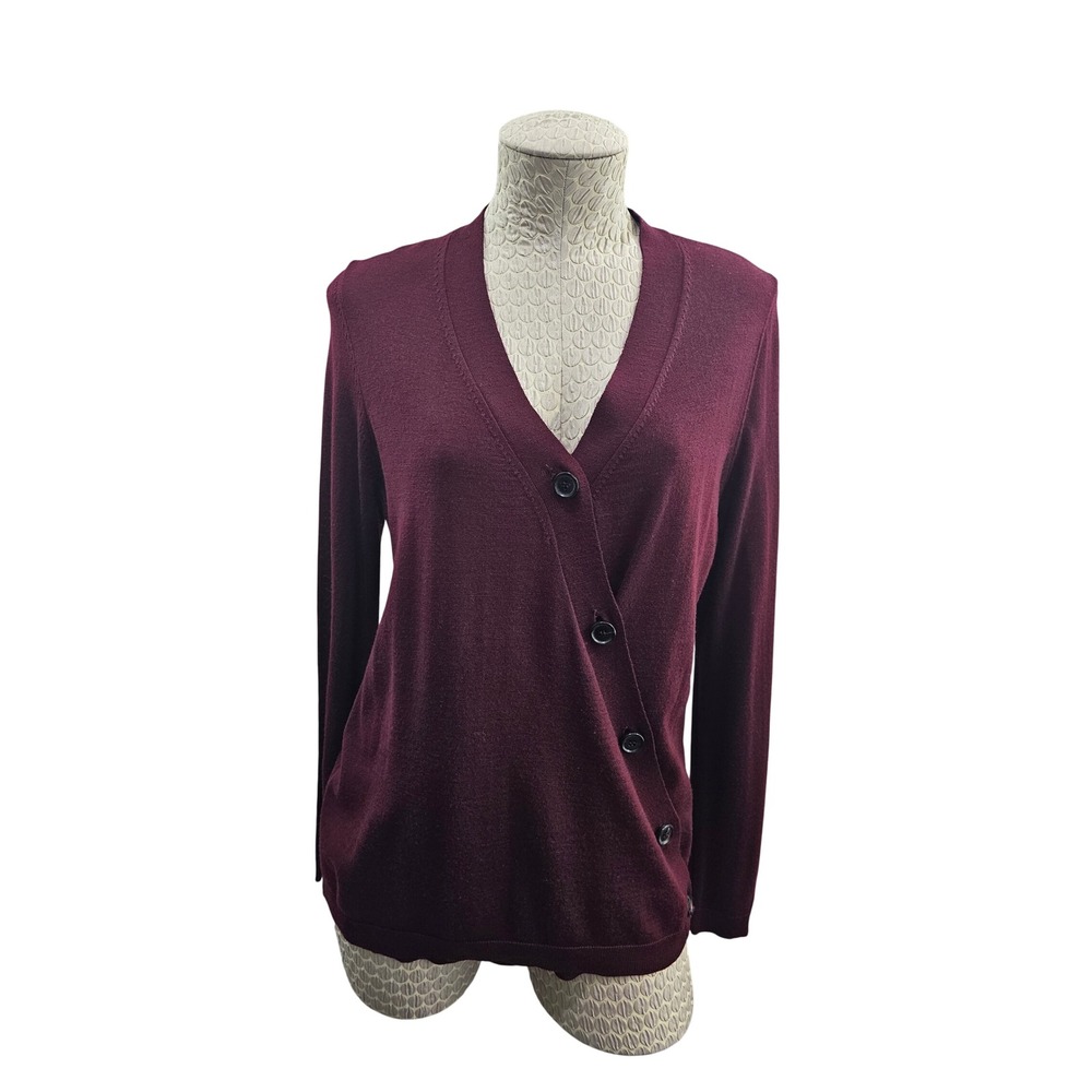 Meimeij Italy Cardigan Womens‎ 6 Burgundy Sweater Asymmetric Virgin Wool New